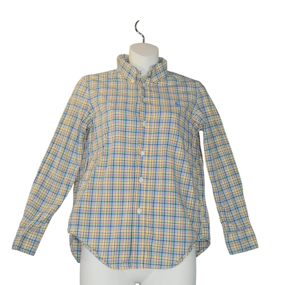 Ralph Lauren Youth Medium 10/12 Plaid Shirt Button Down Blue Pony Vacation